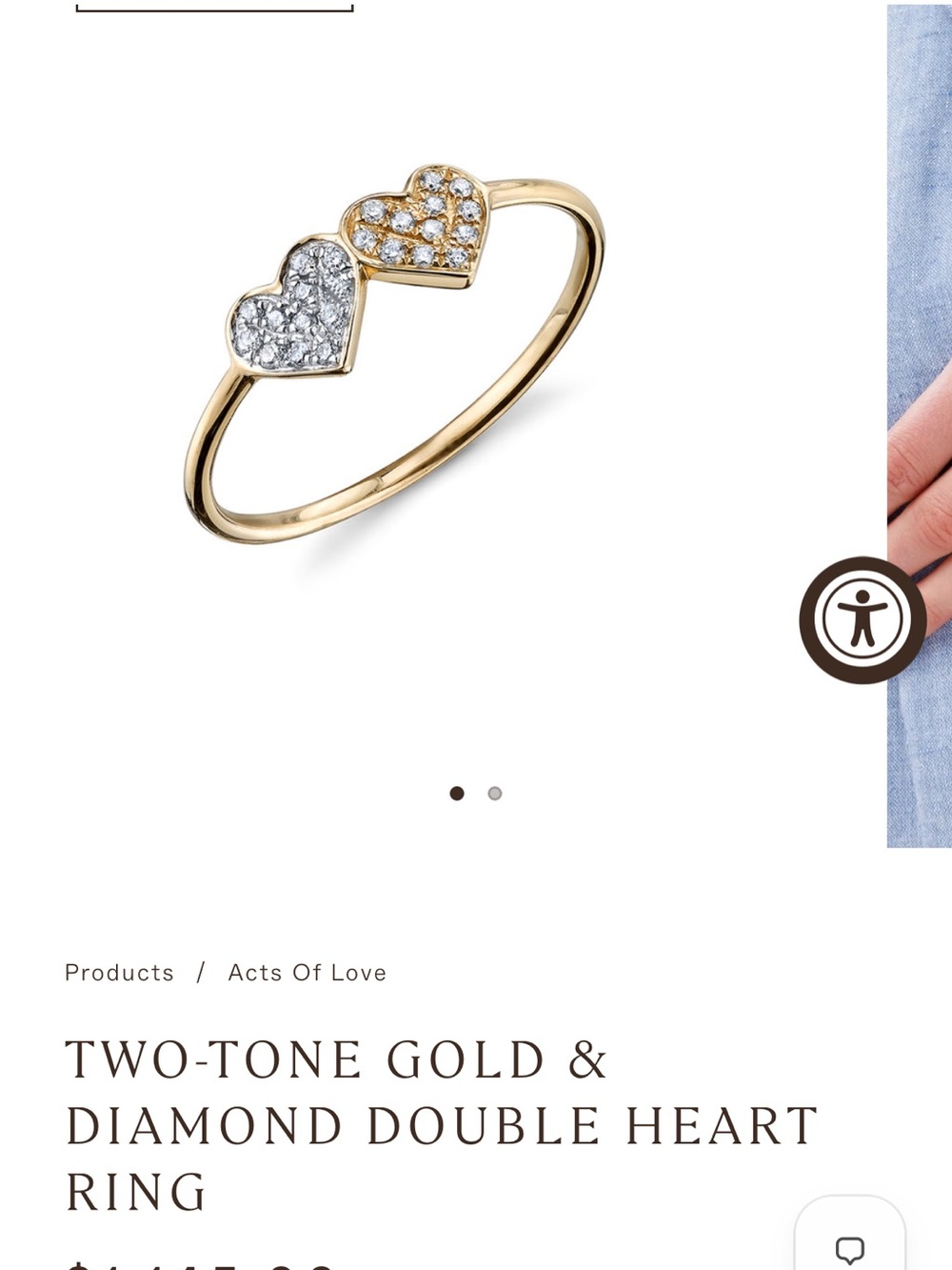 Sydney Evan Two-Tone Gold & Diamond Double Heart Ring
